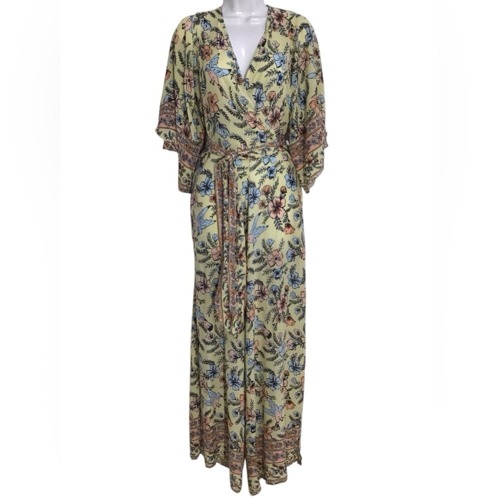 Sea Lustre Yellow Floral Split Wide Leg Jumpsuit Women’s Size ML